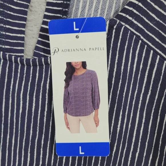 NEW Adrianna Papell Womens L Navy Striped Blouse Polyester/Elastane - Picture 5 of 8